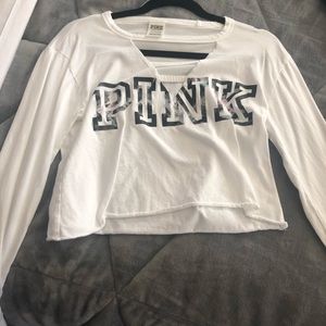 PINK white long sleeve crop top
